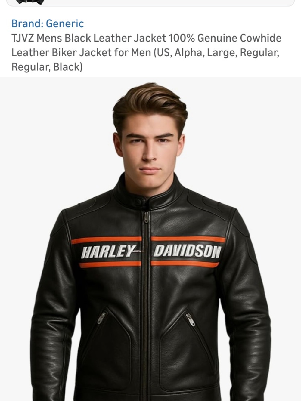 Black Leather Bomber Jacket with Orange & White Chest Stripe